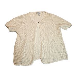 Sag Harbor L Crochet Knit Cardigan Scalloped Trim Cream Ivory Cottagecore Boho